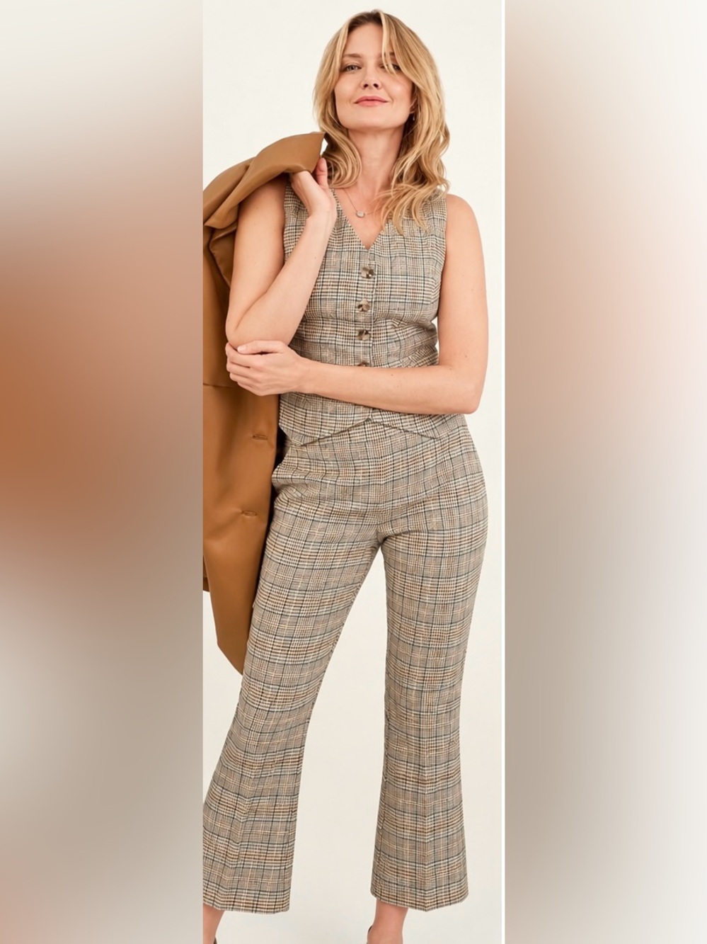CAbi Effortless Plaid Vest XS Tribute Trouser 2 Matching Set 6643 6481